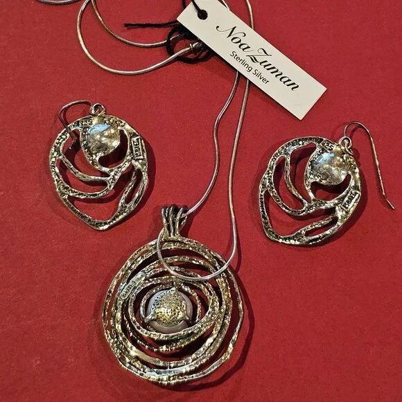 Noa Zuman Sterling Silver/Pearl Pendant and Earrings - Picture 2 of 7